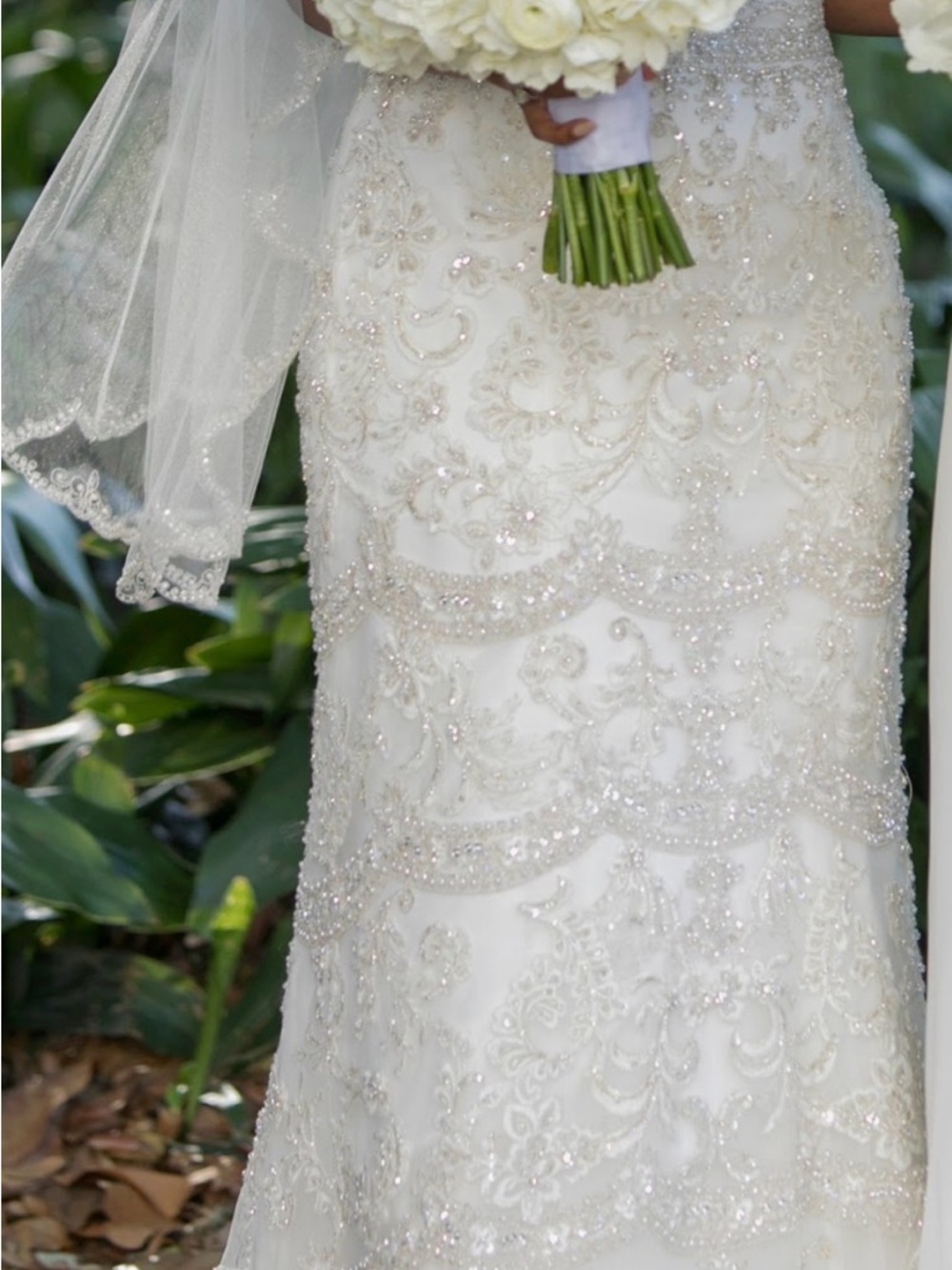 Embellished Beaded Lace Wedding Gown in Ivory